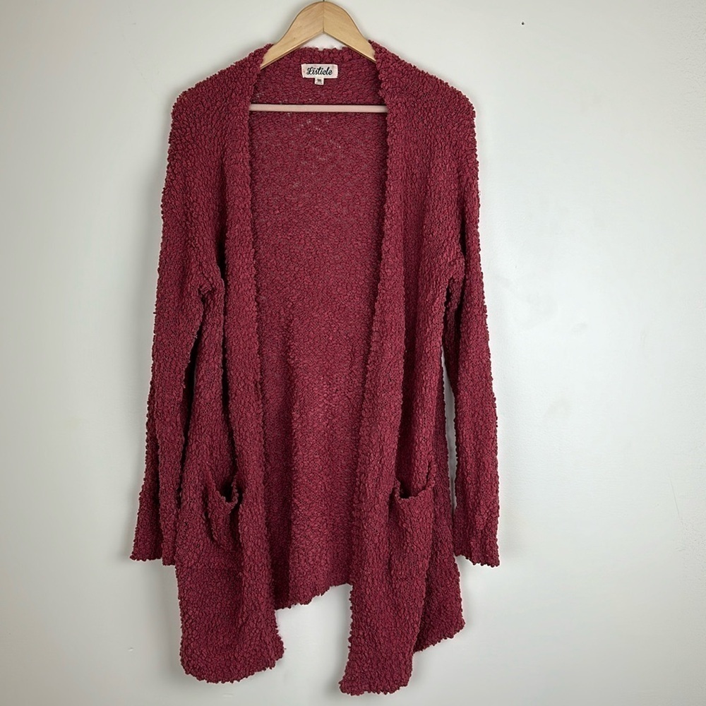 Listicle Woman’s Medium Long Open Fluffy Cardigan Red Oversized - Picture 1 of 5